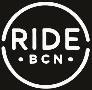 Ride-bcn logo The word Ride with BCN underneath is written in white. There is a white circle around the text.